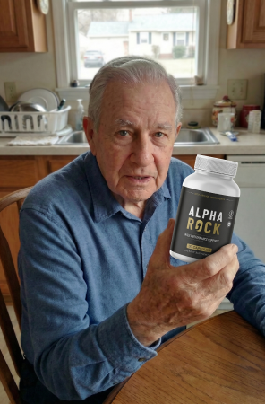 An Alpha Rock customer holding a bottle of the male performance support capsules