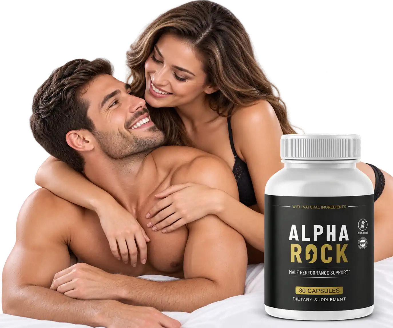 Alpha Rock male performance support bottle shown with an adult man